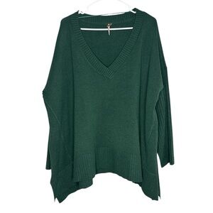 Free People Forest Green V-Neck Oversized Sweater